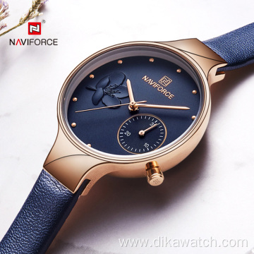 Women Fashion Blue Quartz Watch Lady Leather NAVIFORCE 5001 Watchband High Quality Casual Waterproof Wristwatches Gift for Wife